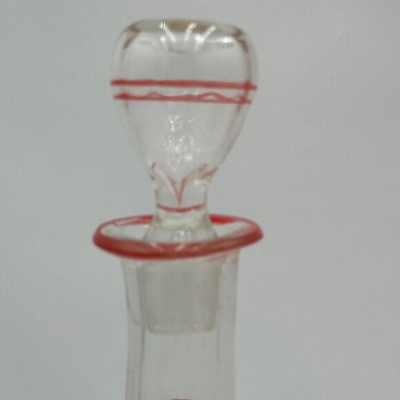 Hand-painted wine bottle, decanter, one liter, red border Stopper vintage chic b - Picture 8 of 13